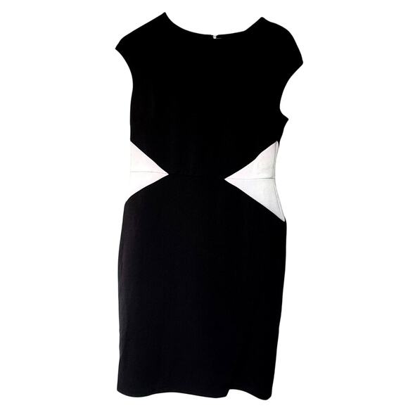 MAGGY LONDON Size 12 Black White Sleeveless Sheath Dress‎ Professional Stretch - Picture 1 of 6